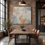 Wabi-Sabi abstract oil painting showing layered abstract marks, texture and expressive painterly movement in a grey palette.