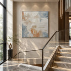 Wabi-Sabi abstract oil painting showing layered abstract marks, texture and expressive painterly movement in a grey palette.