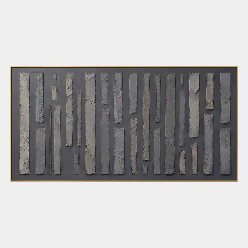 Wabi-Sabi abstract oil painting showing layered abstract marks, texture and expressive painterly movement in a black palette.