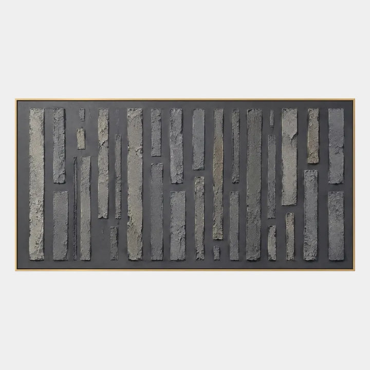 Pittura a olio astratta e concettuale Wabi-Sabi con segni astratti stratificati, consistenza e movimento pittorico espressivo in una tavolozza grigia.