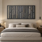 Wabi-Sabi abstract oil painting showing layered abstract marks, texture and expressive painterly movement in a black palette.