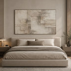 Wabi-Sabi abstract oil painting showing layered abstract marks, texture and expressive painterly movement in a brown palette.