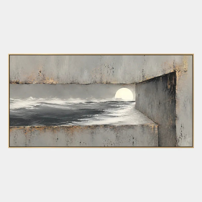 Wabi-Sabi abstract oil painting showing layered abstract marks, texture and expressive painterly movement in a grey palette.
