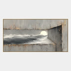 Wabi-Sabi abstract oil painting showing layered abstract marks, texture and expressive painterly movement in a grey palette.