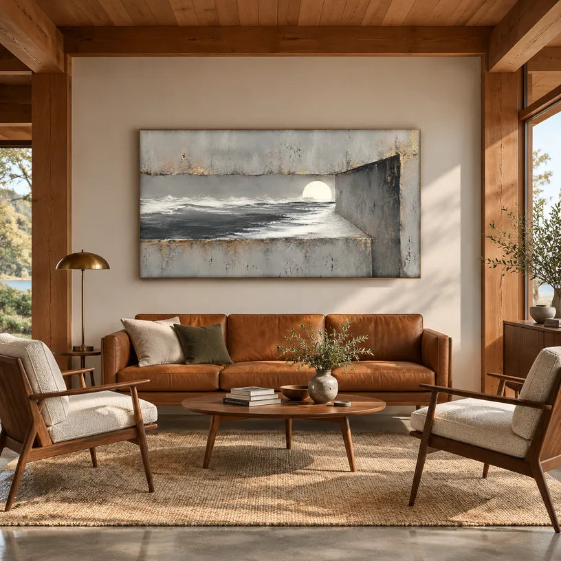 Wabi-Sabi abstract oil painting showing layered abstract marks, texture and expressive painterly movement in a grey palette.