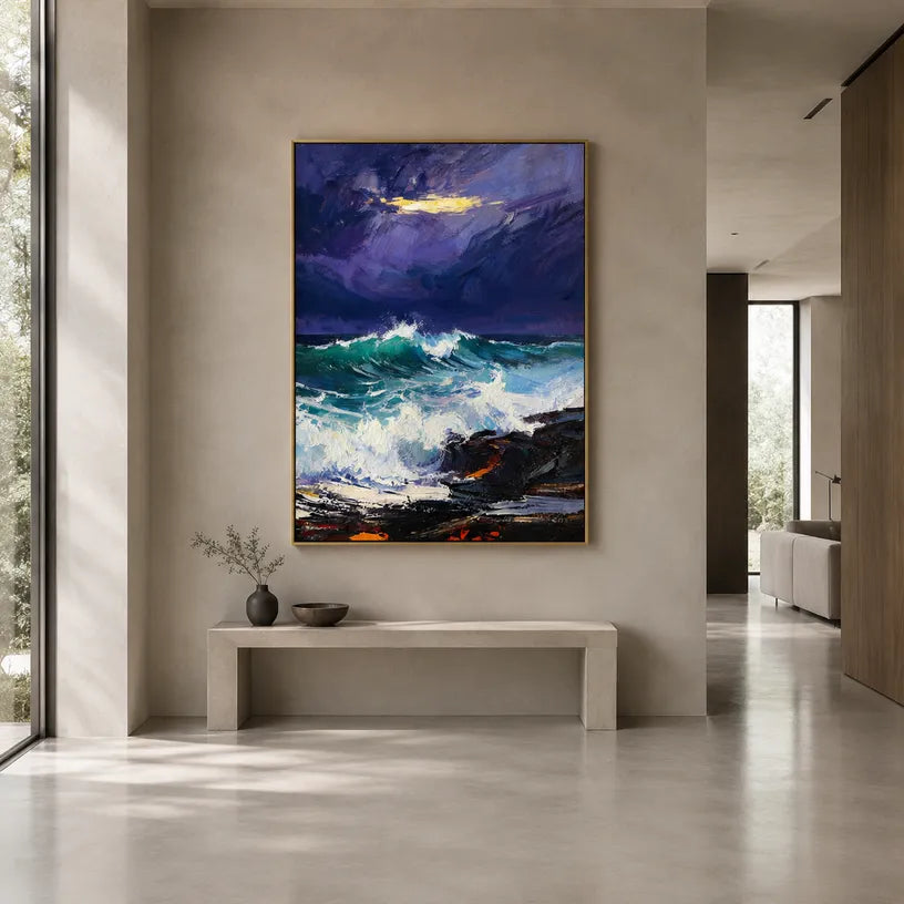 Wabi-Sabi abstract oil painting showing layered abstract marks, texture and expressive painterly movement in a blue palette.