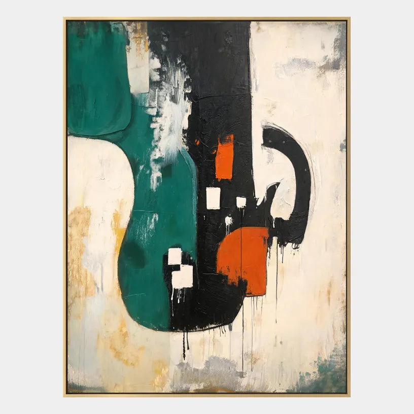 Wabi-Sabi abstract oil painting showing layered abstract marks, texture and expressive painterly movement in a beige palette.