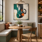 Wabi-Sabi abstract oil painting showing layered abstract marks, texture and expressive painterly movement in a beige palette.
