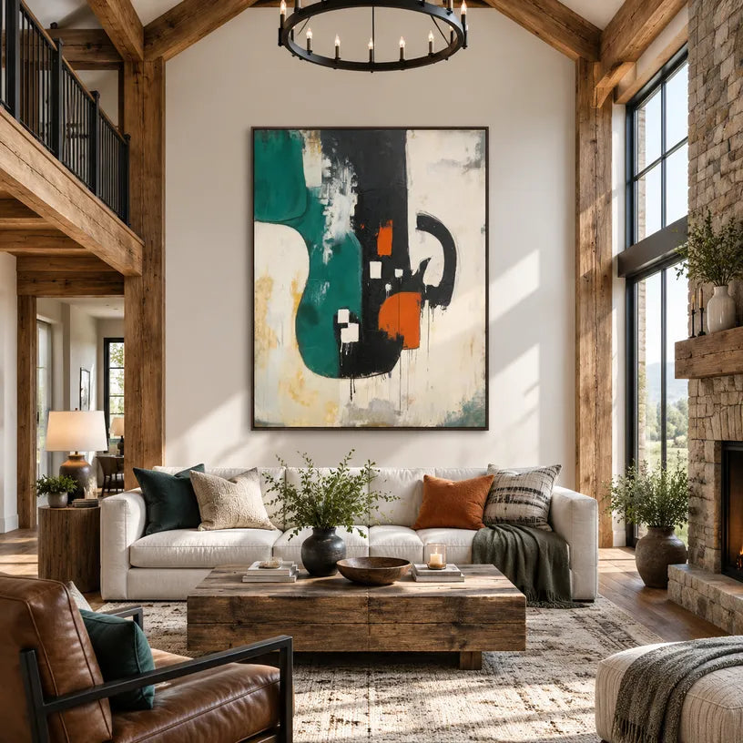 Wabi-Sabi abstract oil painting showing layered abstract marks, texture and expressive painterly movement in a beige palette.