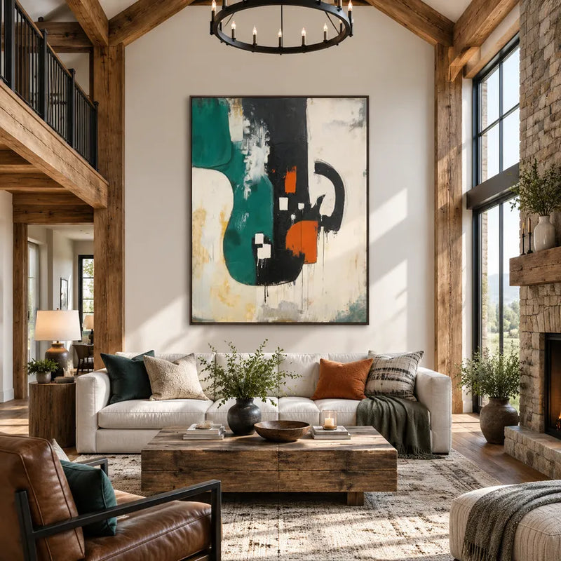 Peinture à l'huile abstraite et conceptuelle Wabi-Sabi présentant des marques abstraites superposées, une texture et un mouvement pictural expressif.