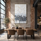 Wabi-Sabi abstract oil painting showing layered abstract marks, texture and expressive painterly movement.