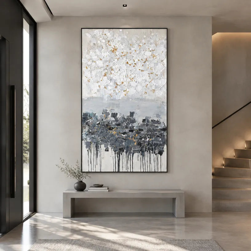 Wabi-Sabi abstract oil painting showing layered abstract marks, texture and expressive painterly movement.