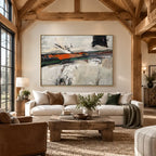 Wabi-Sabi abstract oil painting showing layered abstract marks, texture and expressive painterly movement in a grey palette.