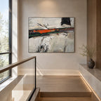 Wabi-Sabi abstract oil painting showing layered abstract marks, texture and expressive painterly movement in a grey palette.