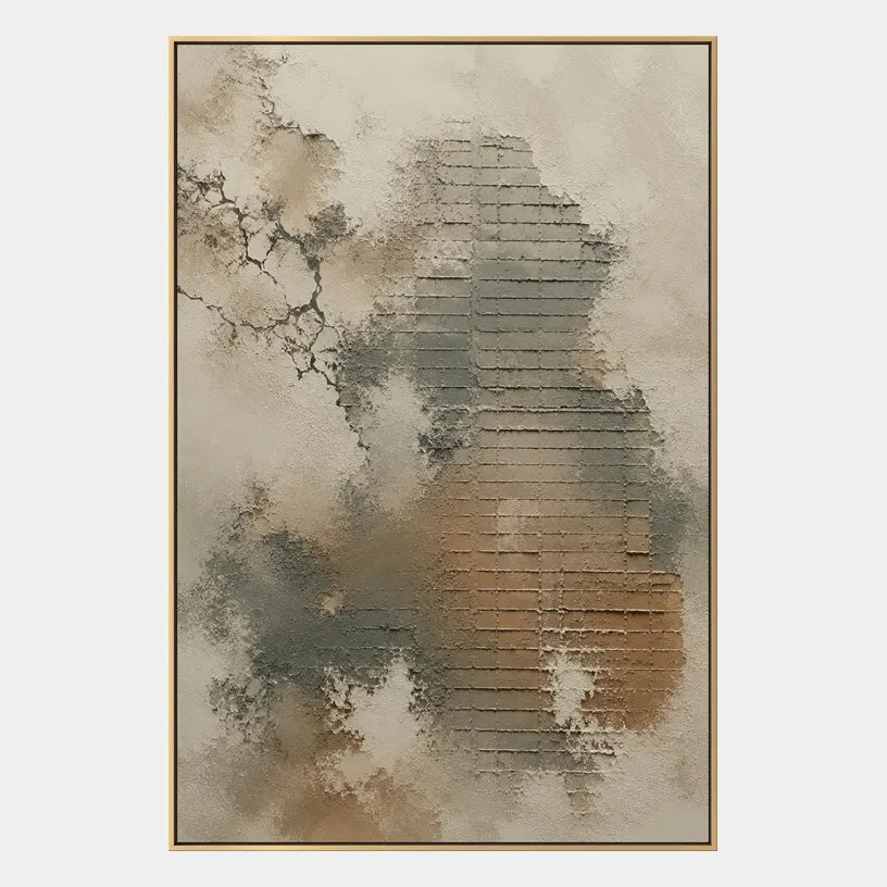 Wabi-Sabi abstract oil painting showing layered abstract marks, texture and expressive painterly movement in a yellow palette.