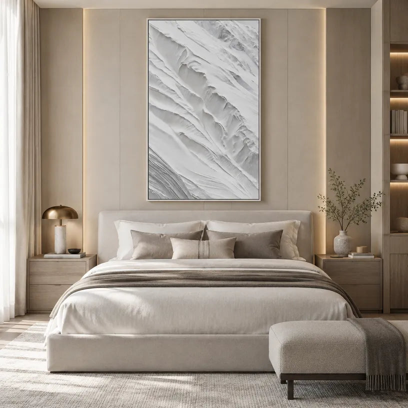 Wabi-Sabi abstract oil painting showing layered abstract marks, texture and expressive painterly movement in a grey palette.