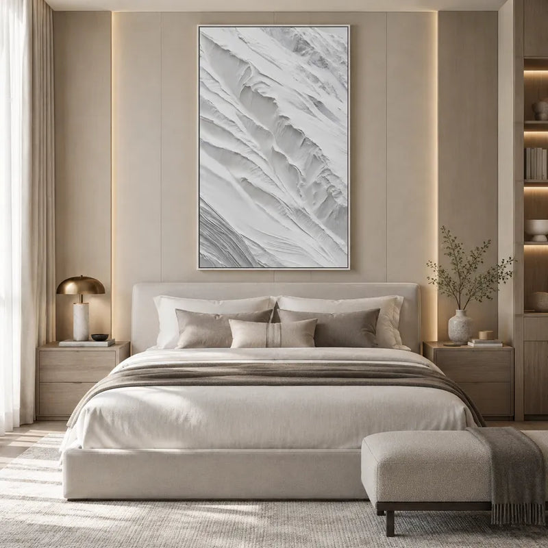 Peinture à l'huile abstraite et conceptuelle Wabi-Sabi présentant des marques abstraites superposées, une texture et un mouvement pictural expressif dans une palette noir et blanc.