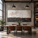 Wabi-Sabi abstract oil painting showing layered abstract marks, texture and expressive painterly movement.