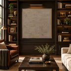 Wabi-Sabi abstract oil painting showing layered abstract marks, texture and expressive painterly movement in a brown palette.