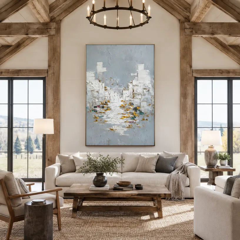 Wabi-Sabi abstract oil painting showing layered abstract marks, texture and expressive painterly movement in a grey palette.