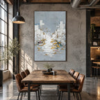 Wabi-Sabi abstract oil painting showing layered abstract marks, texture and expressive painterly movement in a grey palette.