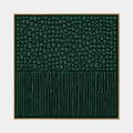Peinture à l'huile abstraite et conceptuelle Wabi-Sabi présentant des marques abstraites superposées, une texture et un mouvement pictural expressif dans une palette verte.