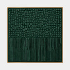 Wabi-Sabi abstract oil painting showing layered abstract marks, texture and expressive painterly movement in a green palette.