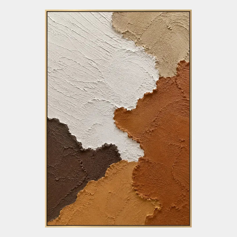 Wabi-Sabi abstract oil painting showing layered abstract marks, texture and expressive painterly movement in a brown palette.