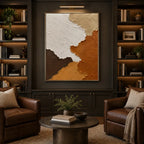 Wabi-Sabi abstract oil painting showing layered abstract marks, texture and expressive painterly movement in a brown palette.
