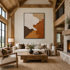 Wabi-Sabi abstract oil painting showing layered abstract marks, texture and expressive painterly movement in a brown palette.
