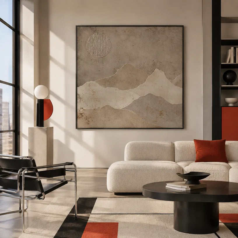 Wabi-Sabi abstract oil painting showing layered abstract marks, texture and expressive painterly movement in a brown palette.