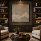 Wabi-Sabi abstract oil painting showing layered abstract marks, texture and expressive painterly movement in a brown palette.