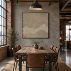 Wabi-Sabi abstract oil painting showing layered abstract marks, texture and expressive painterly movement in a brown palette.