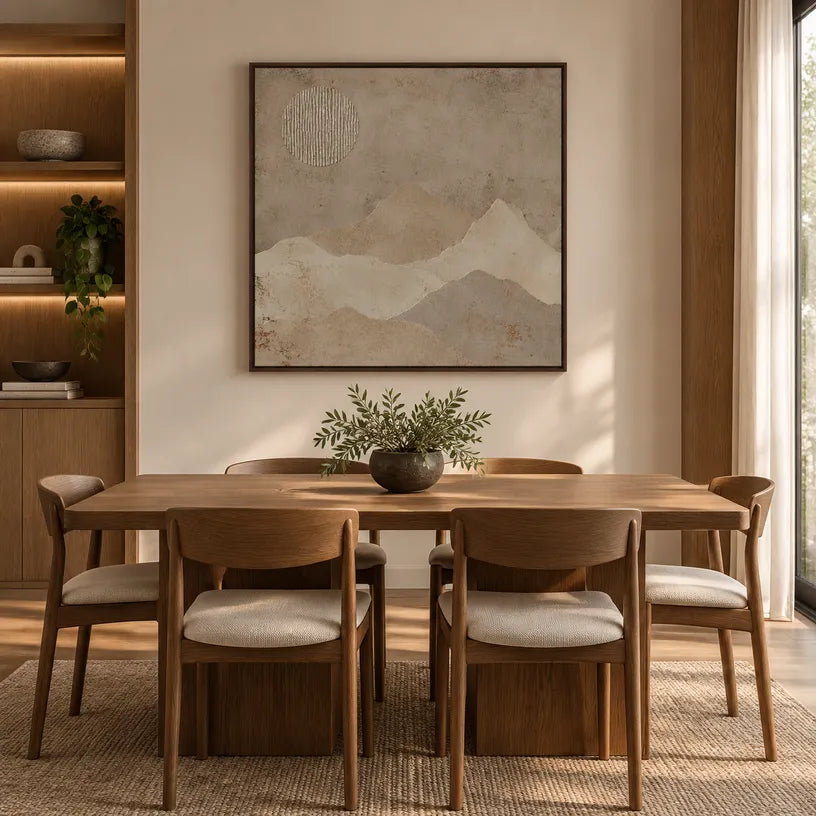 Wabi-Sabi abstract oil painting showing layered abstract marks, texture and expressive painterly movement in a brown palette.
