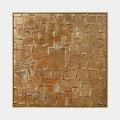 Pittura a olio astratta e concettuale Wabi-Sabi con segni astratti stratificati, consistenza e movimento pittorico espressivo in una tavolozza marrone.