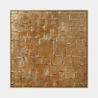 Wabi-Sabi abstract oil painting showing layered abstract marks, texture and expressive painterly movement in a orange palette.
