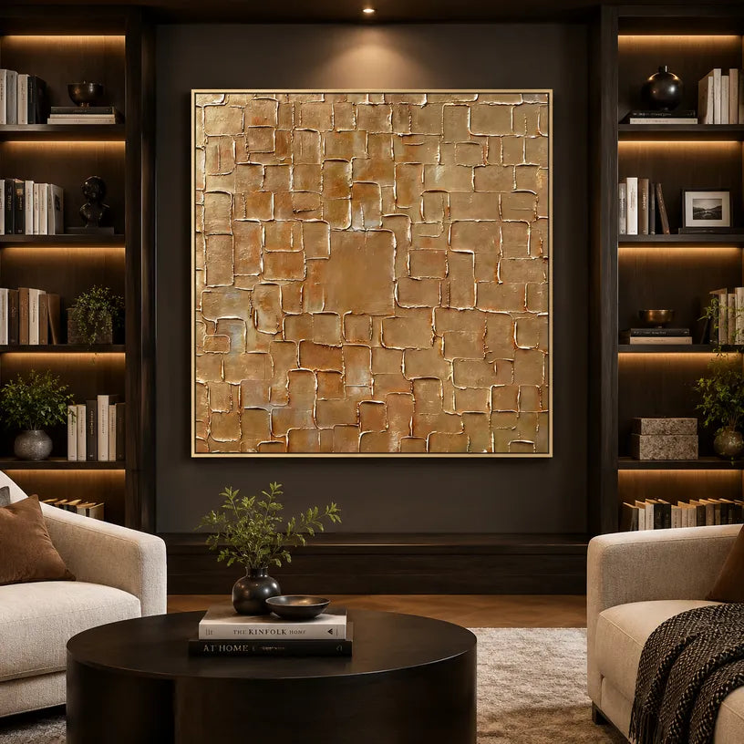 Wabi-Sabi abstract oil painting showing layered abstract marks, texture and expressive painterly movement in a orange palette.