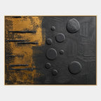 Wabi-Sabi abstract oil painting showing layered abstract marks, texture and expressive painterly movement in a black palette.