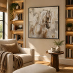 Wabi-Sabi abstract oil painting showing layered abstract marks, texture and expressive painterly movement in a brown palette.