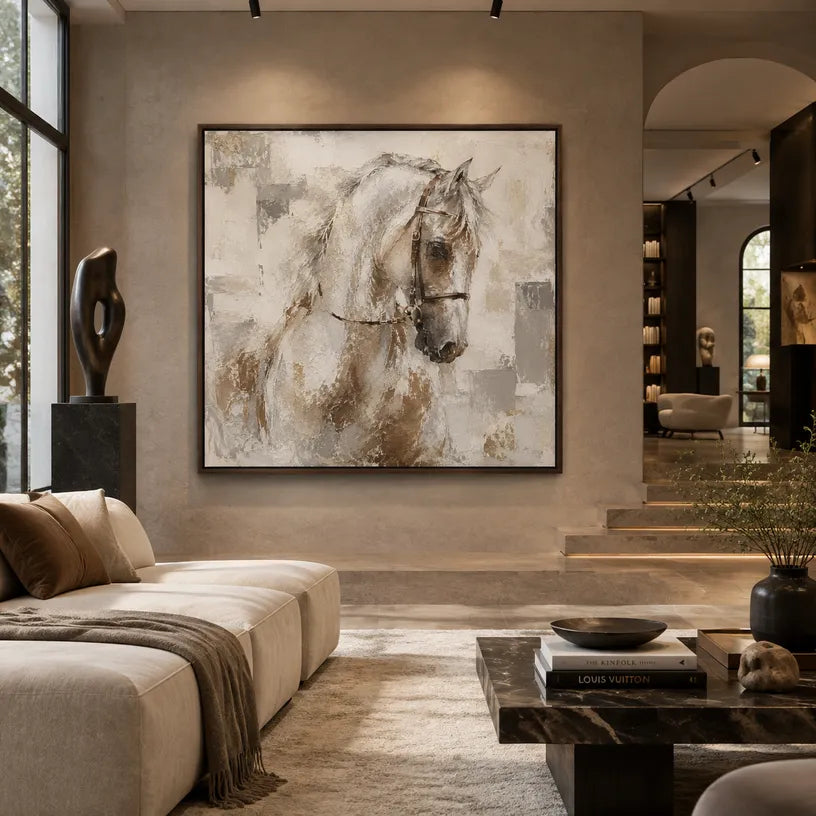 Wabi-Sabi abstract oil painting showing layered abstract marks, texture and expressive painterly movement in a brown palette.