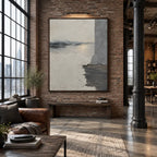 Wabi-Sabi abstract oil painting showing layered abstract marks, texture and expressive painterly movement in a grey palette.