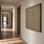 Wabi-Sabi abstract oil painting showing layered abstract marks, texture and expressive painterly movement in a brown palette.