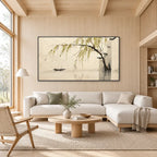 Wabi-Sabi abstract oil painting showing layered abstract marks, texture and expressive painterly movement in a beige palette.