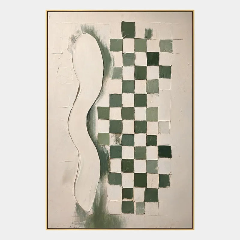 Pittura a olio astratta e concettuale Wabi-Sabi con segni astratti stratificati, consistenza e movimento pittorico espressivo in una tavolozza beige.