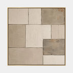 Wabi-Sabi abstract oil painting showing layered abstract marks, texture and expressive painterly movement in a brown palette.