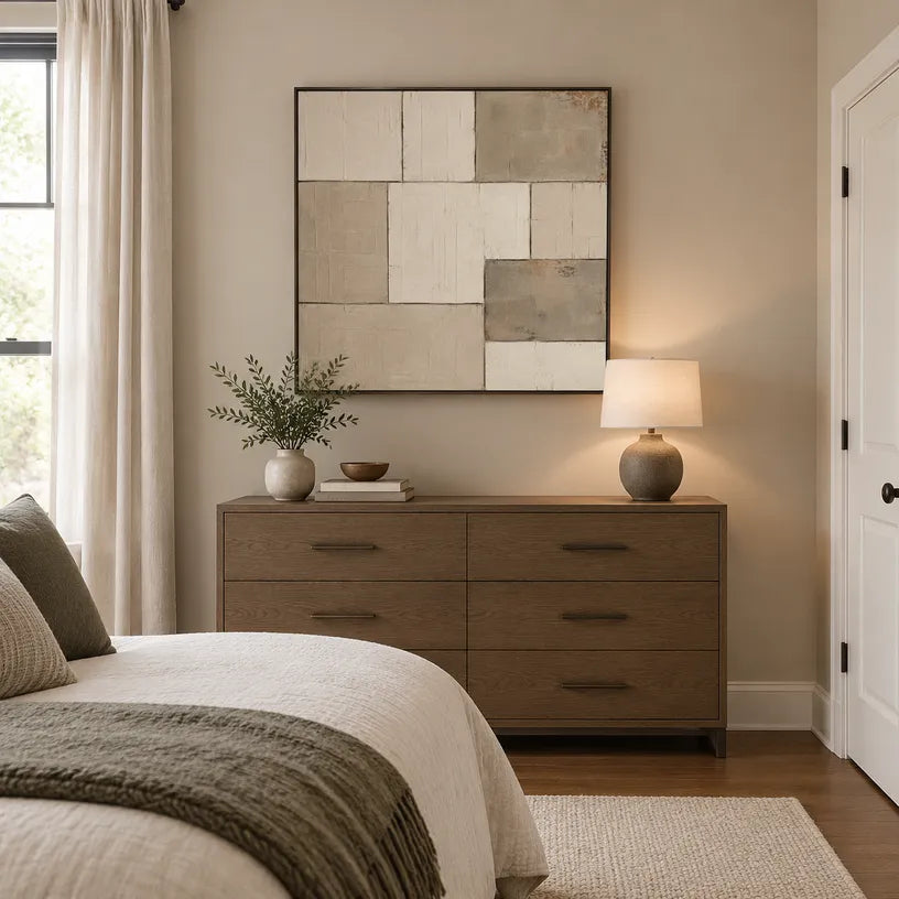 Wabi-Sabi abstract oil painting showing layered abstract marks, texture and expressive painterly movement in a brown palette.