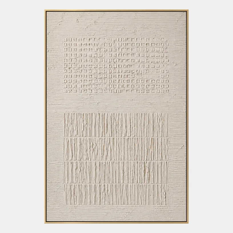Wabi-Sabi abstract oil painting showing layered abstract marks, texture and expressive painterly movement in a beige palette.
