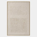 Abstraktes und konzeptuelles Ölgemälde von Wabi-Sabi mit geschichteten abstrakten Zeichen, Textur und ausdrucksstarker malerischer Bewegung in einer Beige-Palette.