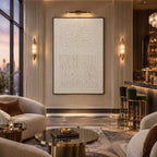 Wabi-Sabi abstract oil painting showing layered abstract marks, texture and expressive painterly movement in a beige palette.