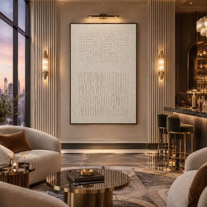 Wabi-Sabi abstract oil painting showing layered abstract marks, texture and expressive painterly movement in a beige palette.